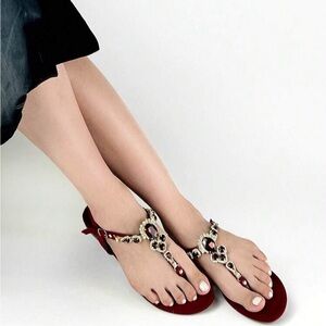 Elegant Red Bejeweled Sandals